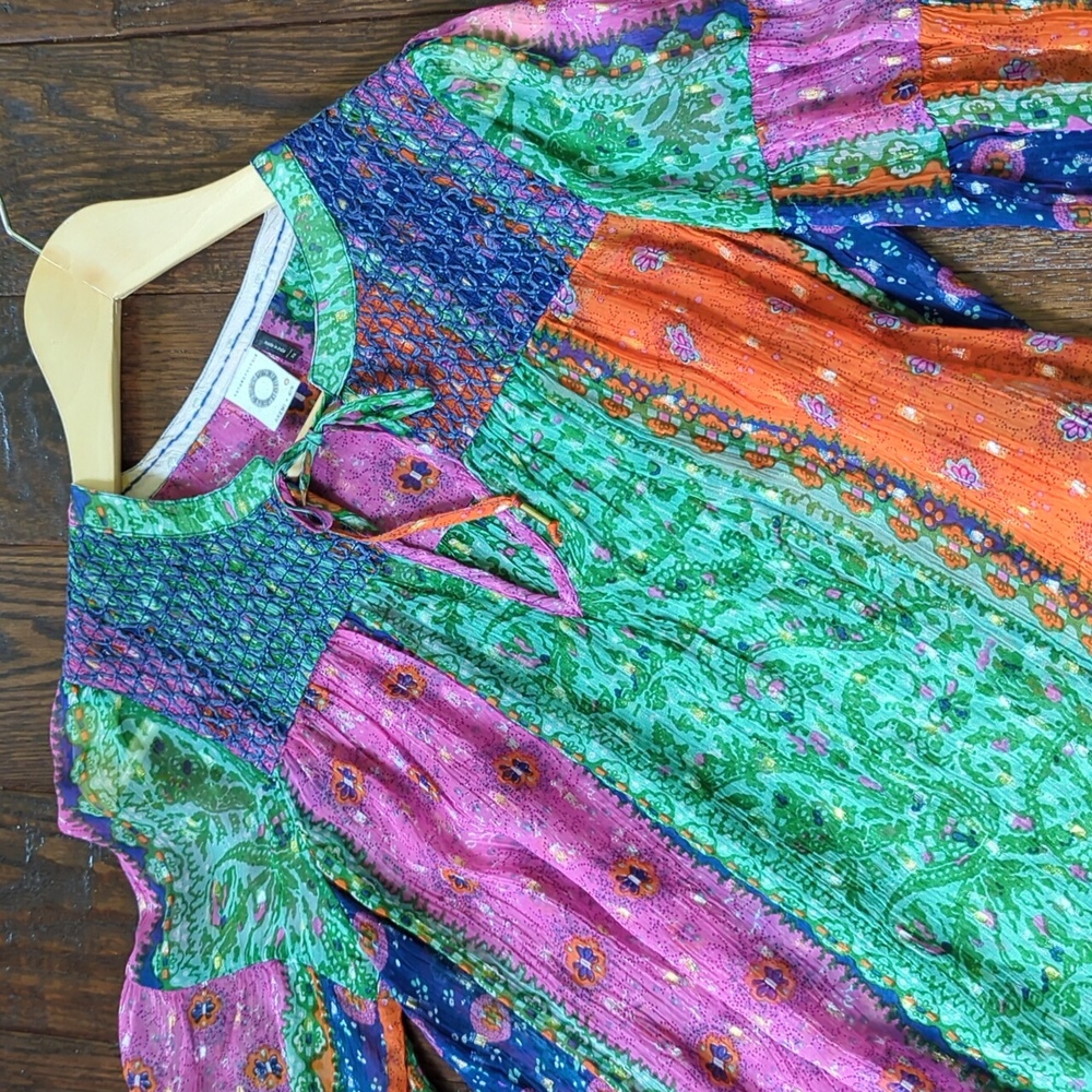 ANTHRO I Boho Sheer Smocked Antonella Peasant Blouse Top by Akemi + Kin, XS